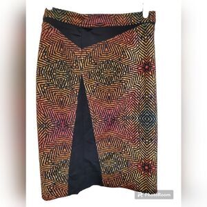 Nicole Miller Atelier Pencil Skirt Size 8 Multicolor Abstract Slit Stretch